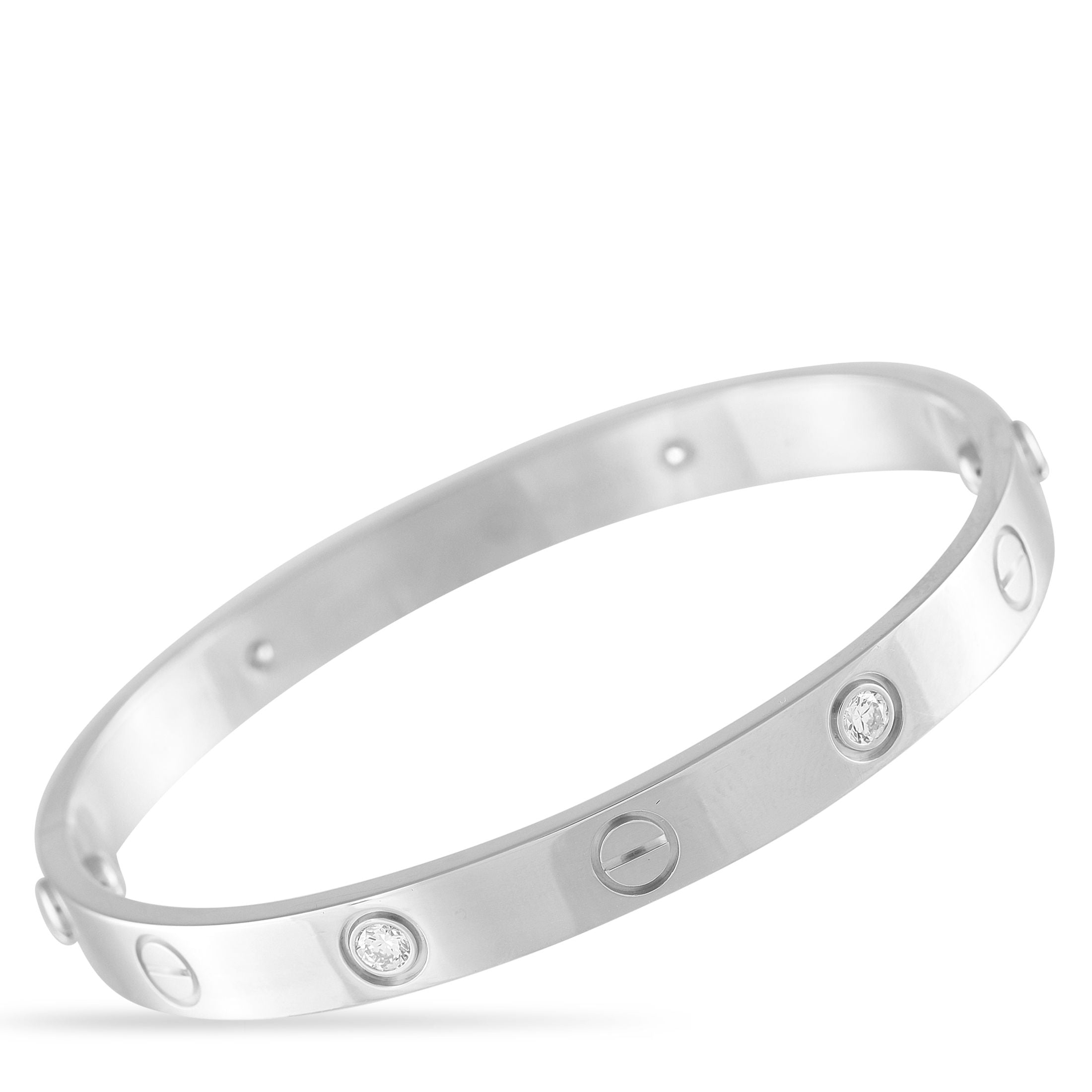 CartierLOVE 18K White Gold 4 Diamond Bracelet Size 16 – This Cartier LOVE bracelet is a luxury piece that is ideal for everyd