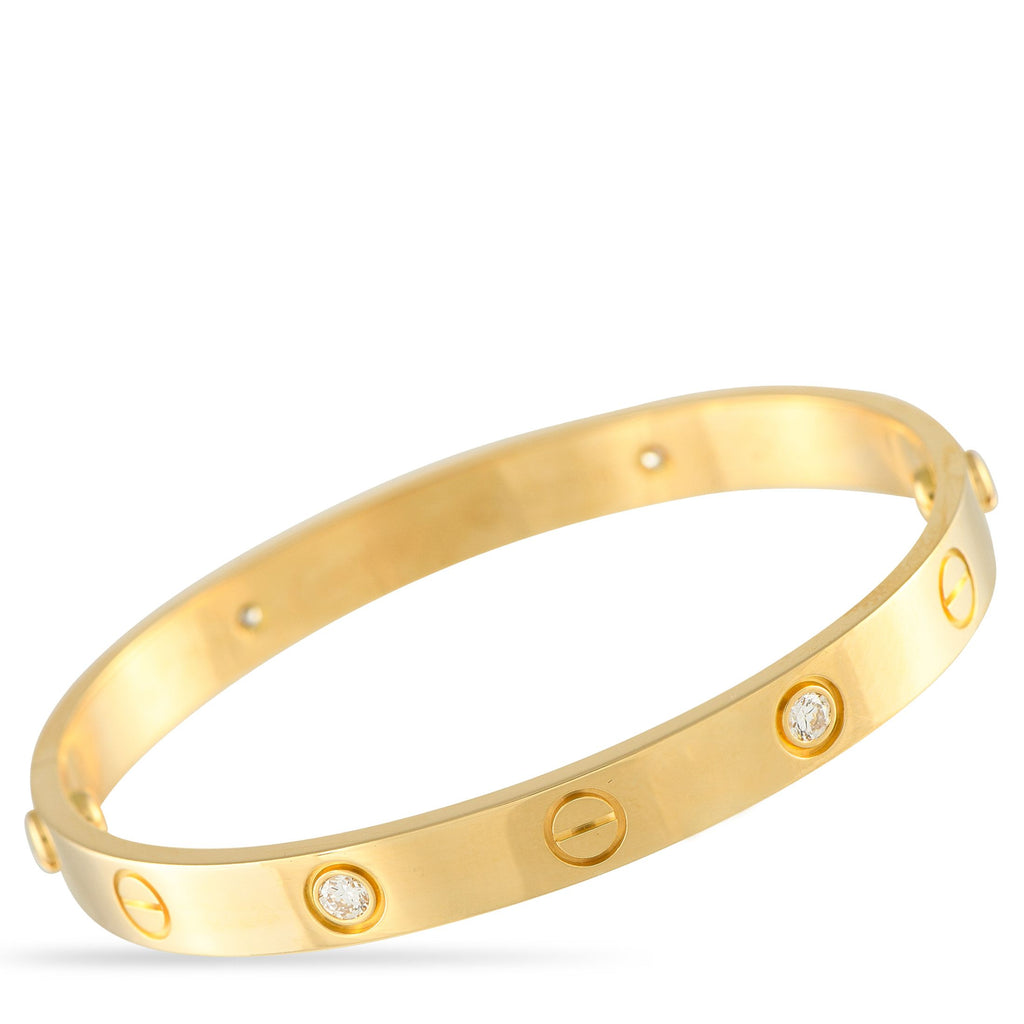 CartierLOVE 18K Yellow Gold Diamond Bracelet Size 16 – Add a touch of luxury to any ensemble with this classic Cartier LOVE b