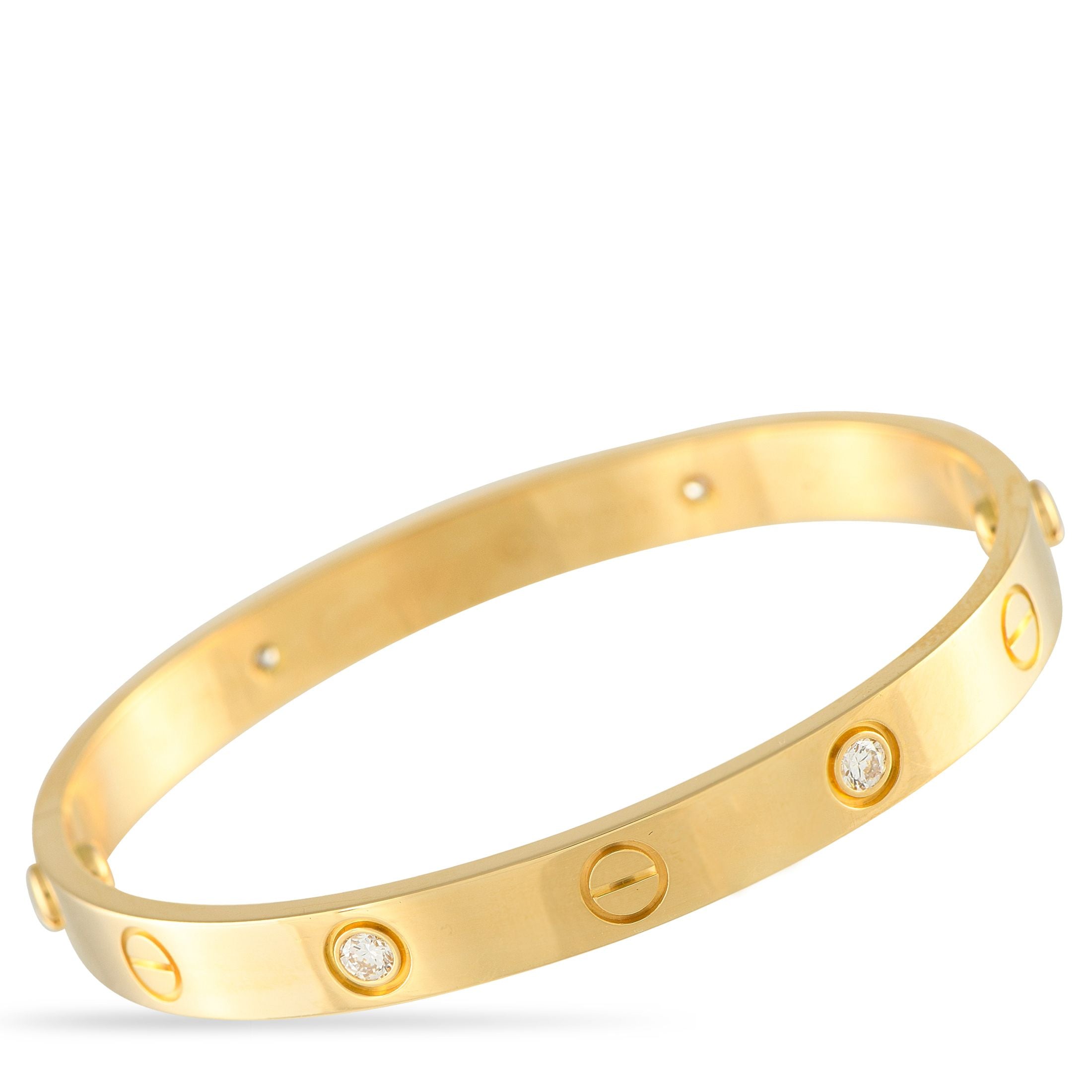 CartierLOVE 18K Yellow Gold Diamond Bracelet Size 16 – Add a touch of luxury to any ensemble with this classic Cartier LOVE b