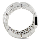 Cartier 18K white gold diamond ring interior, with engraved text and black enamel accents