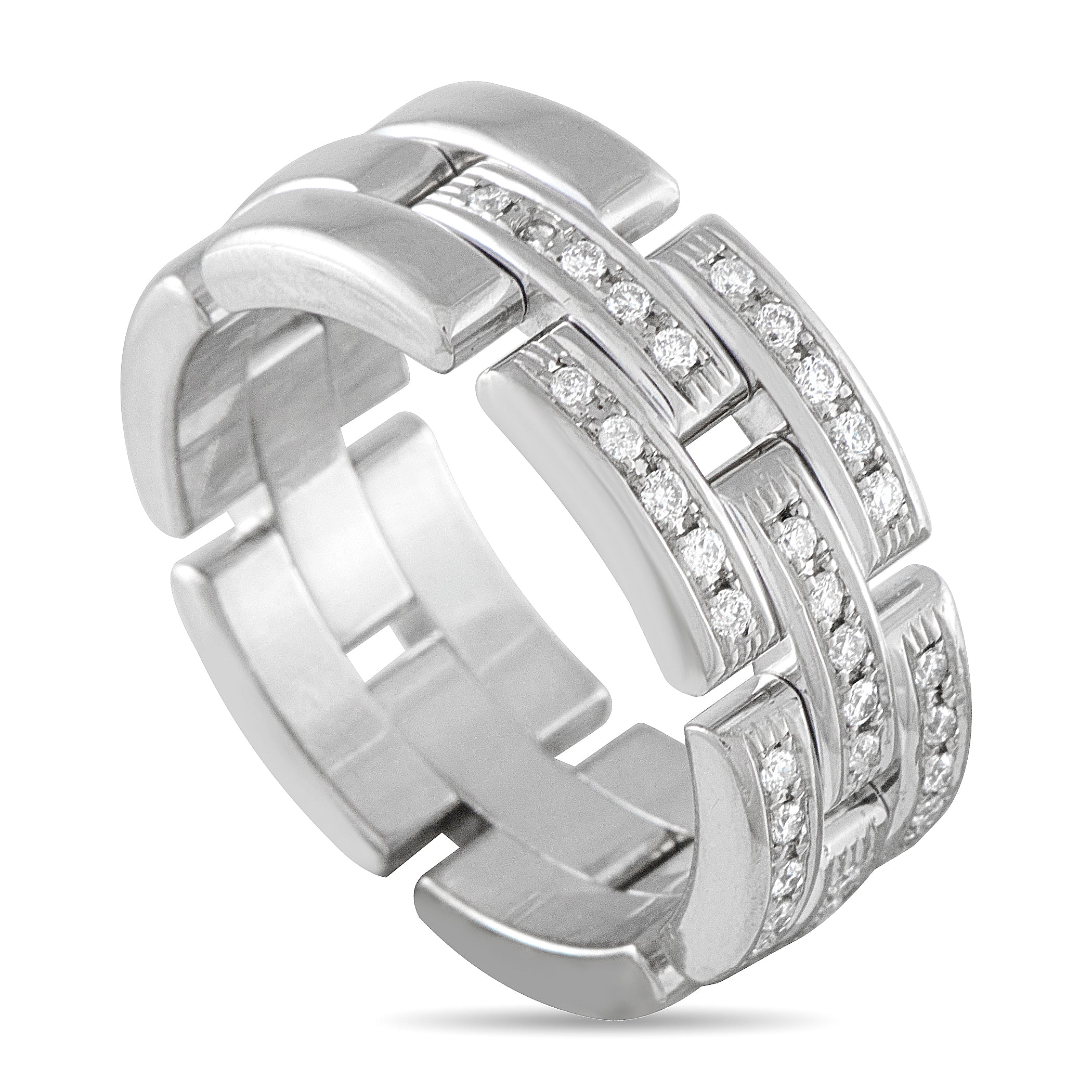 Cartier Maillon Panthere 18K White Gold Diamond Half-Pave Triple Row Ring