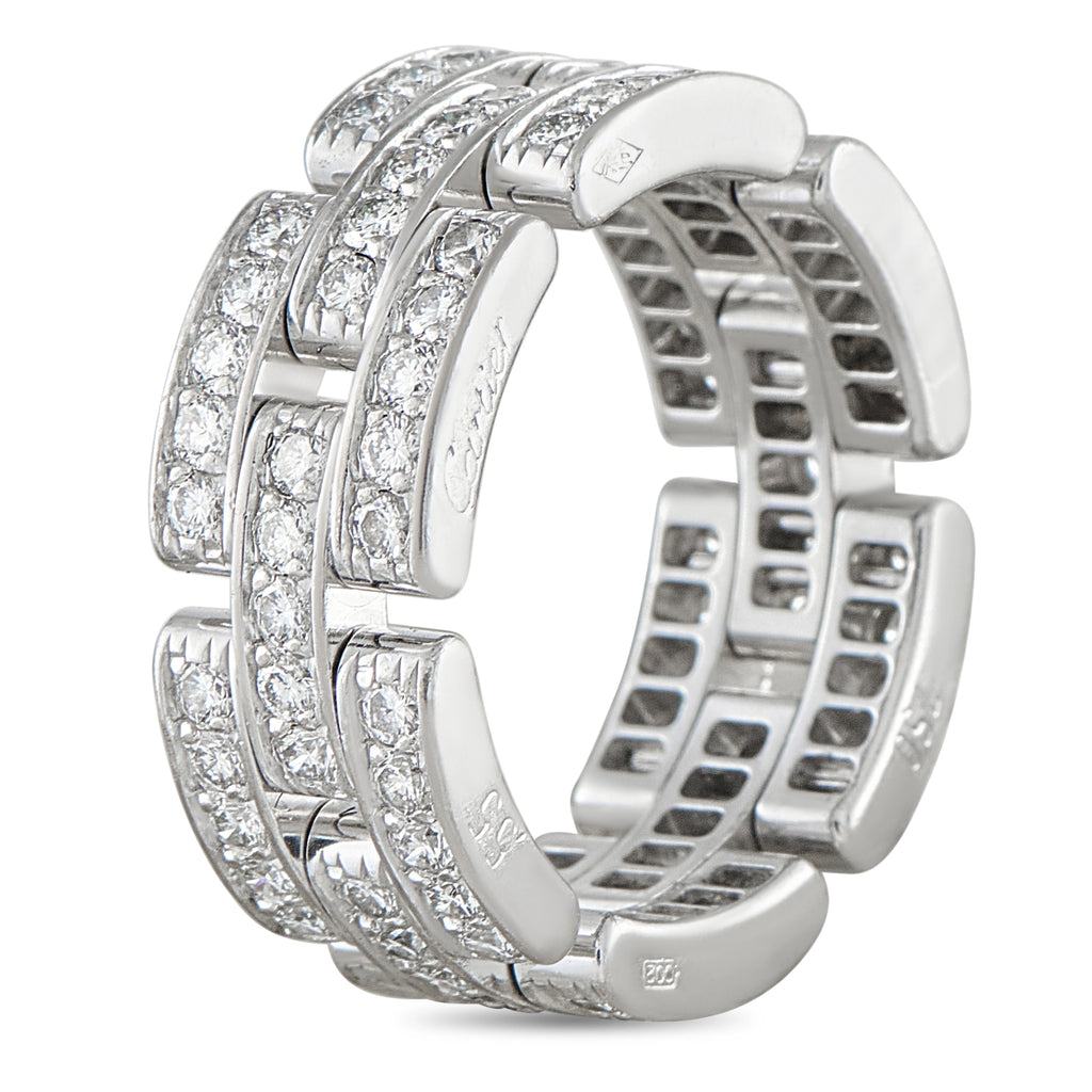 Cartier white gold diamond ring with interlocking pavé links