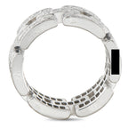 Cartier white gold diamond ring with engraved panther-link band, top view