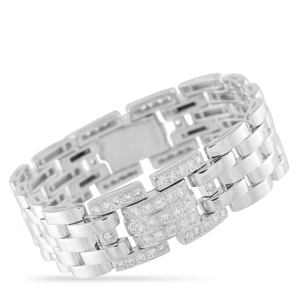Cartier white gold diamond bracelet with rectangular links and central stone rows