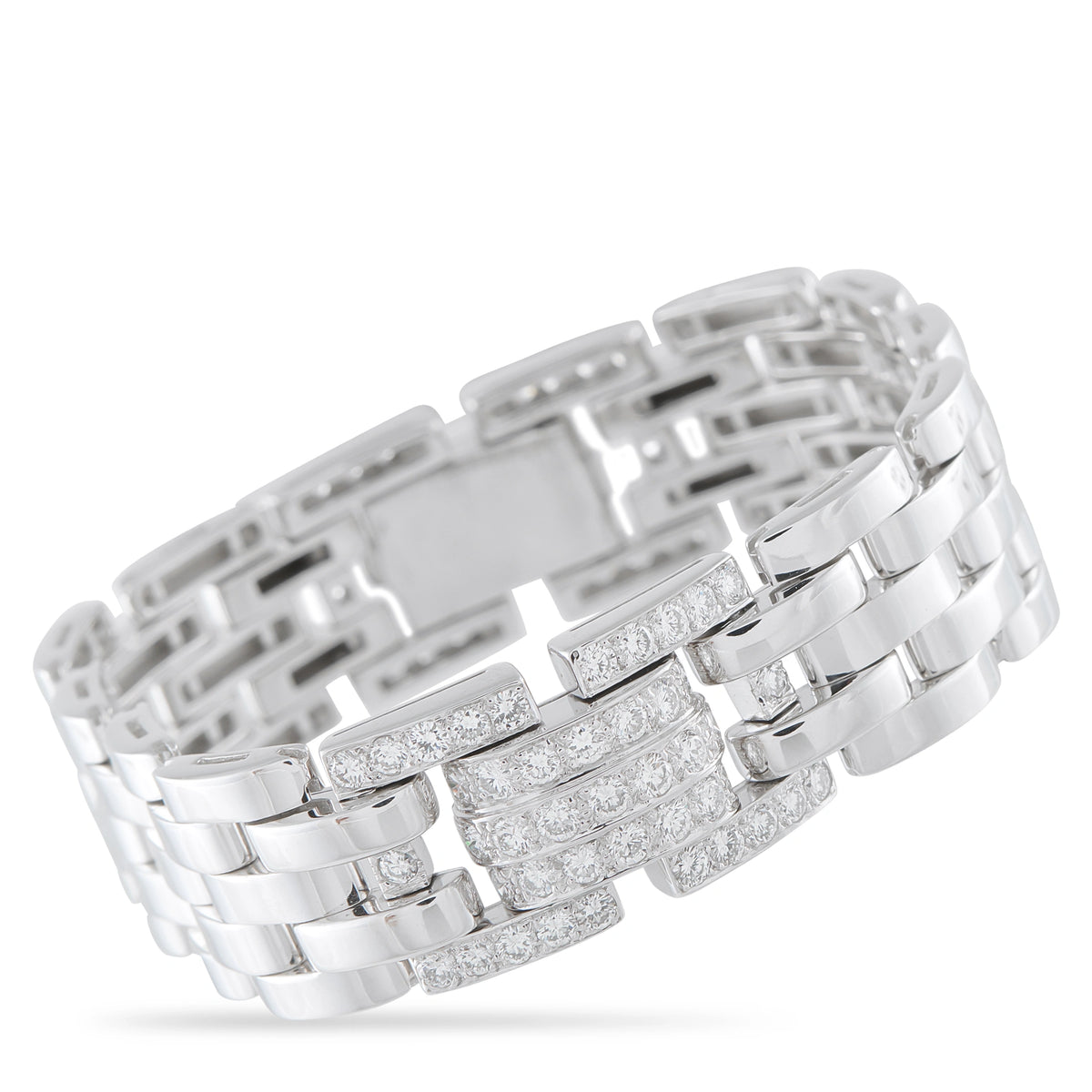 Cartier white gold diamond bracelet with rectangular links and central stone rows