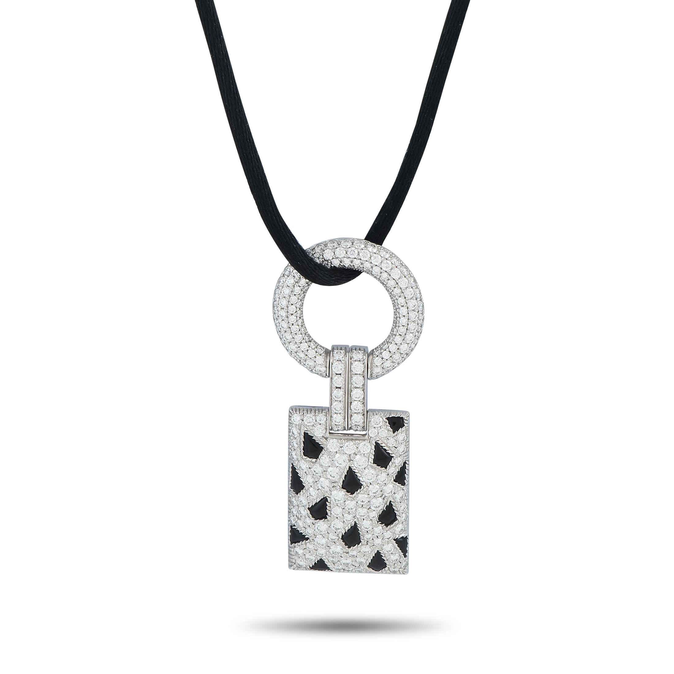 Cartier Panthere 18K White Gold 2.78ct Diamond and Onyx Pendant – Make a stylish statement with this Cartier Panthere necklac