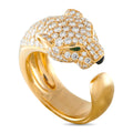 Yellow gold diamond half-paved ring with panther head motif and black detail