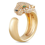 Cartier Panthère 18K yellow gold ring with diamond panther head and emerald eyes