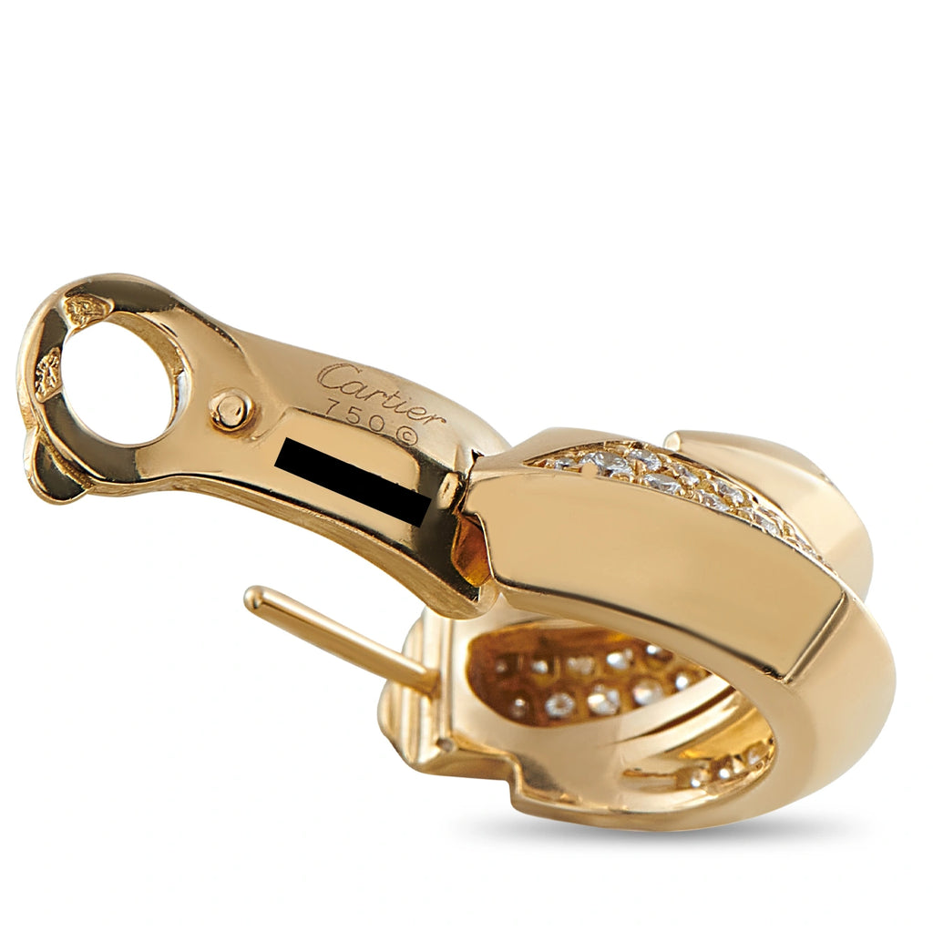 Cartier yellow gold diamond hoop earring with clasp detail