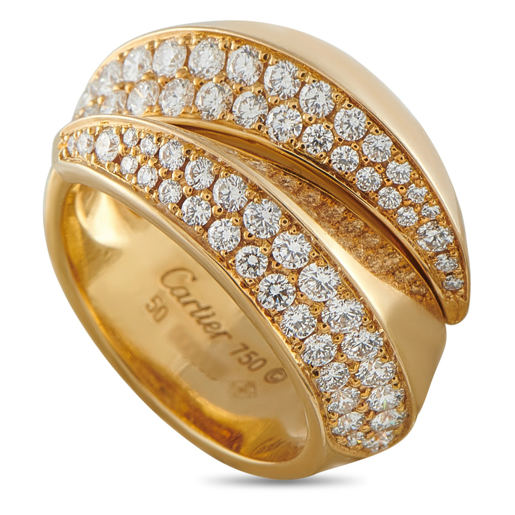 Cartier yellow gold diamond ring with layered pavé bands