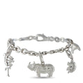Cartier animal charm bracelet with linked chain and elephant and dog charms, silver tone
