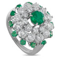 Cartier platinum diamond-and-emerald cluster ring with large green oval center stone