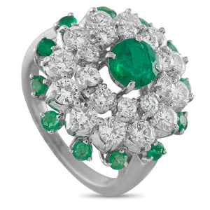 Cartier Vintage Platinum 1.55ct Diamond and Emerald Cluster Ring