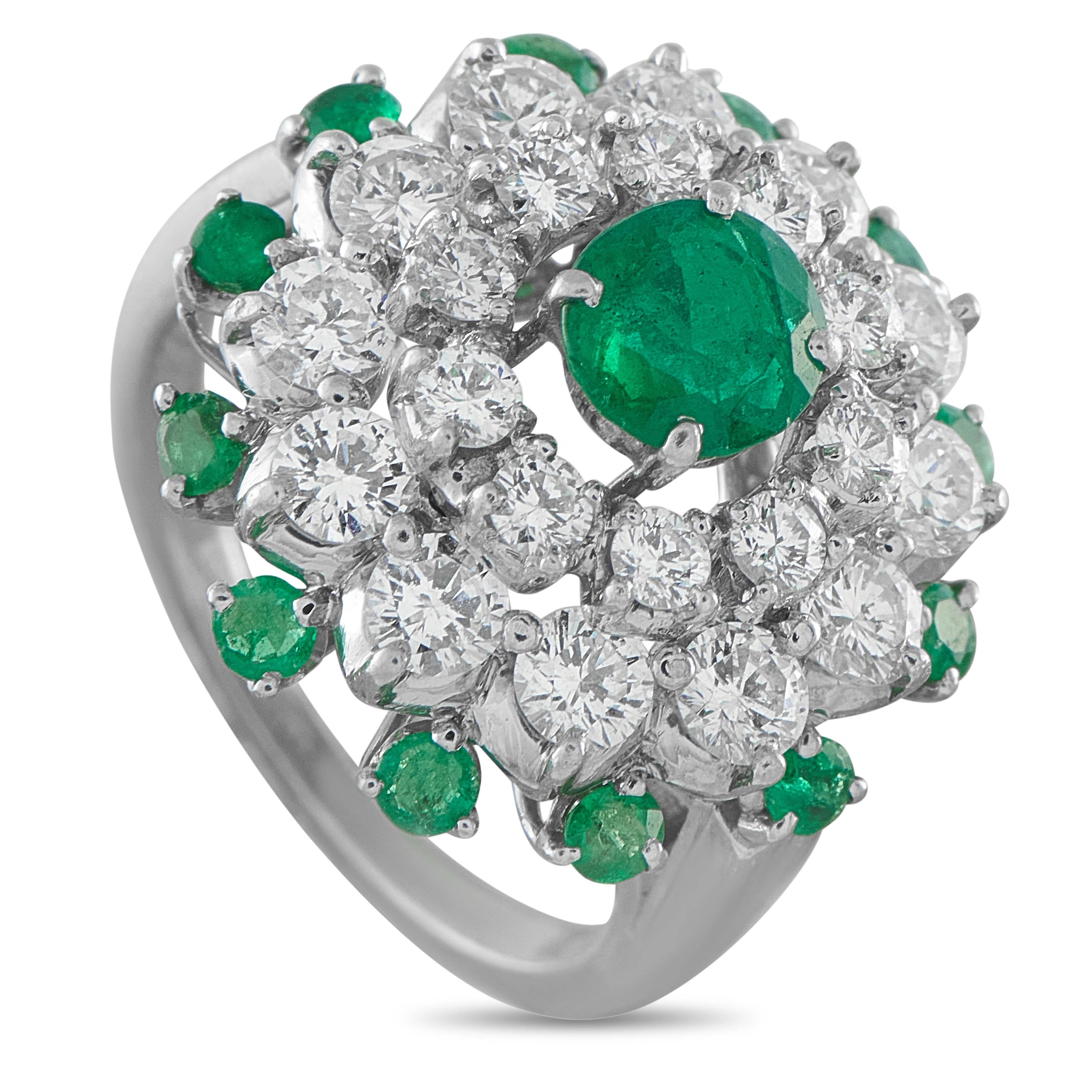 Cartier platinum diamond-and-emerald cluster ring with large green oval center stone