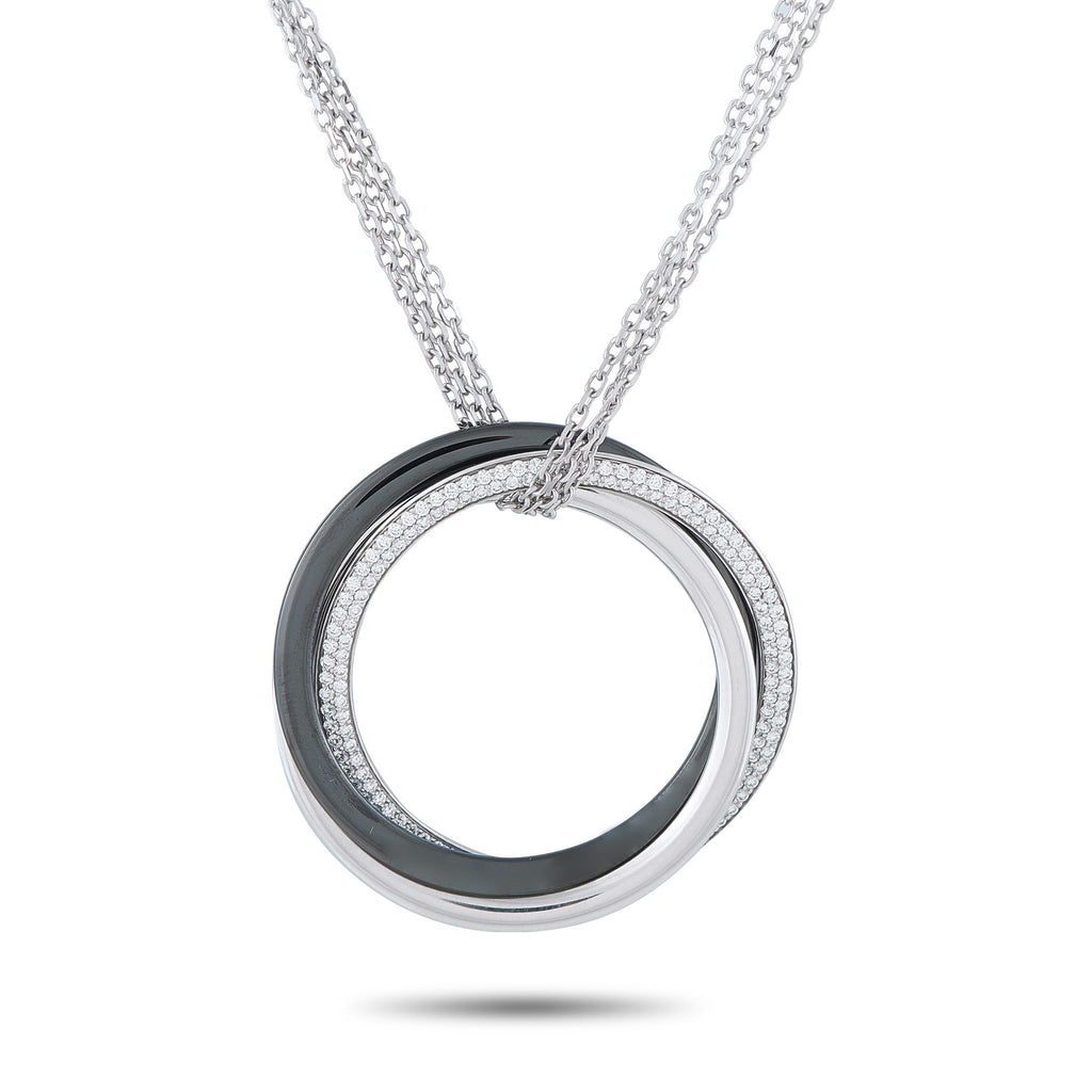 Cartier Platinum Diamond and Black Ceramic Trinity Necklace - This Cartier necklace works for any occasion. It features an adjustable multi-strand chain in 18K white gold, holding an inte