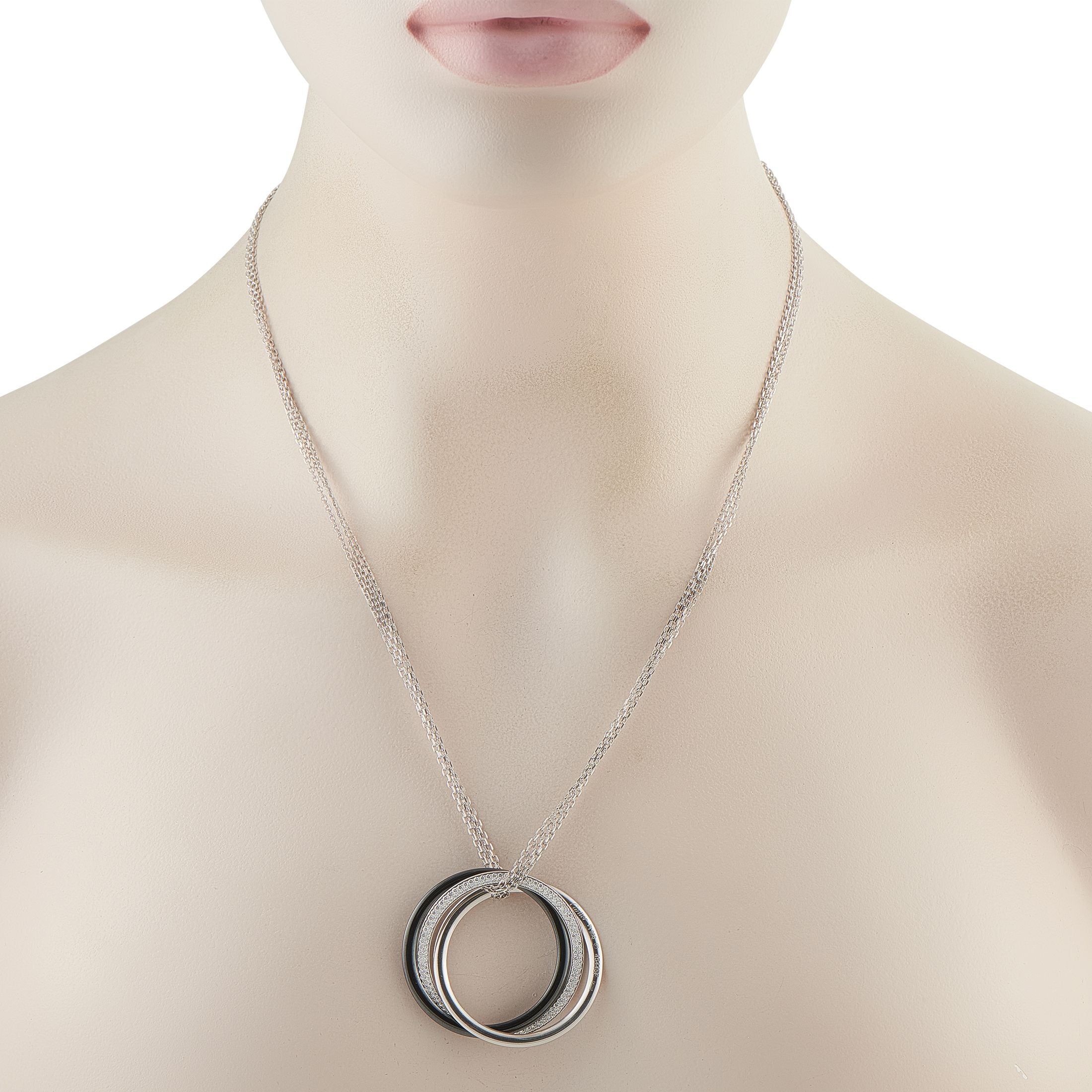 Cartier Platinum Diamond and Black Ceramic Trinity Necklace