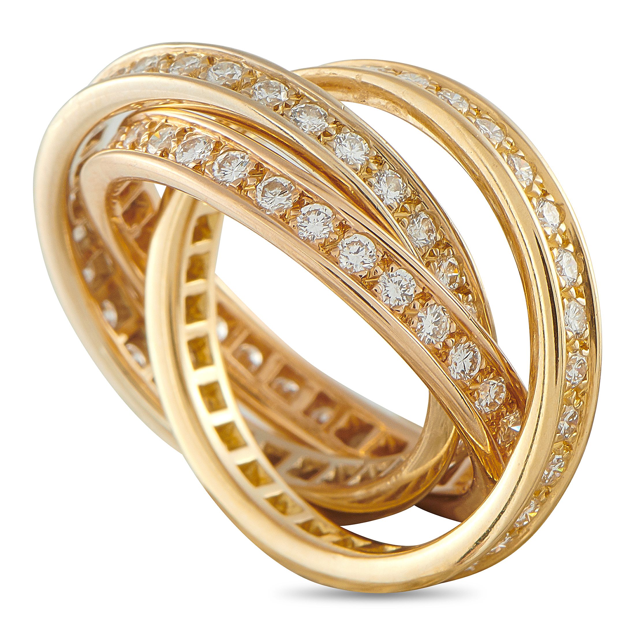 Cartier Trinity 18K Yellow Gold Diamond Ring - In this Cartier Trinity ring, three bands offer endless motion and sparkle. This piece fuses three 18K yellow gold bands into