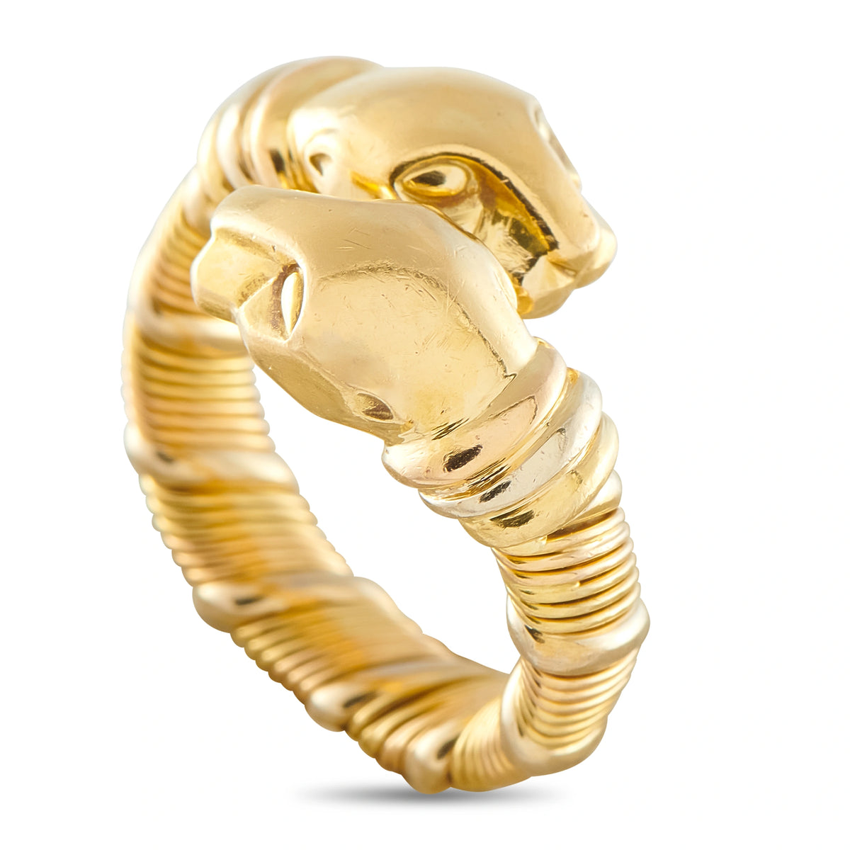 Cartier panther 18K gold ring with raised head and round dark enamel detail