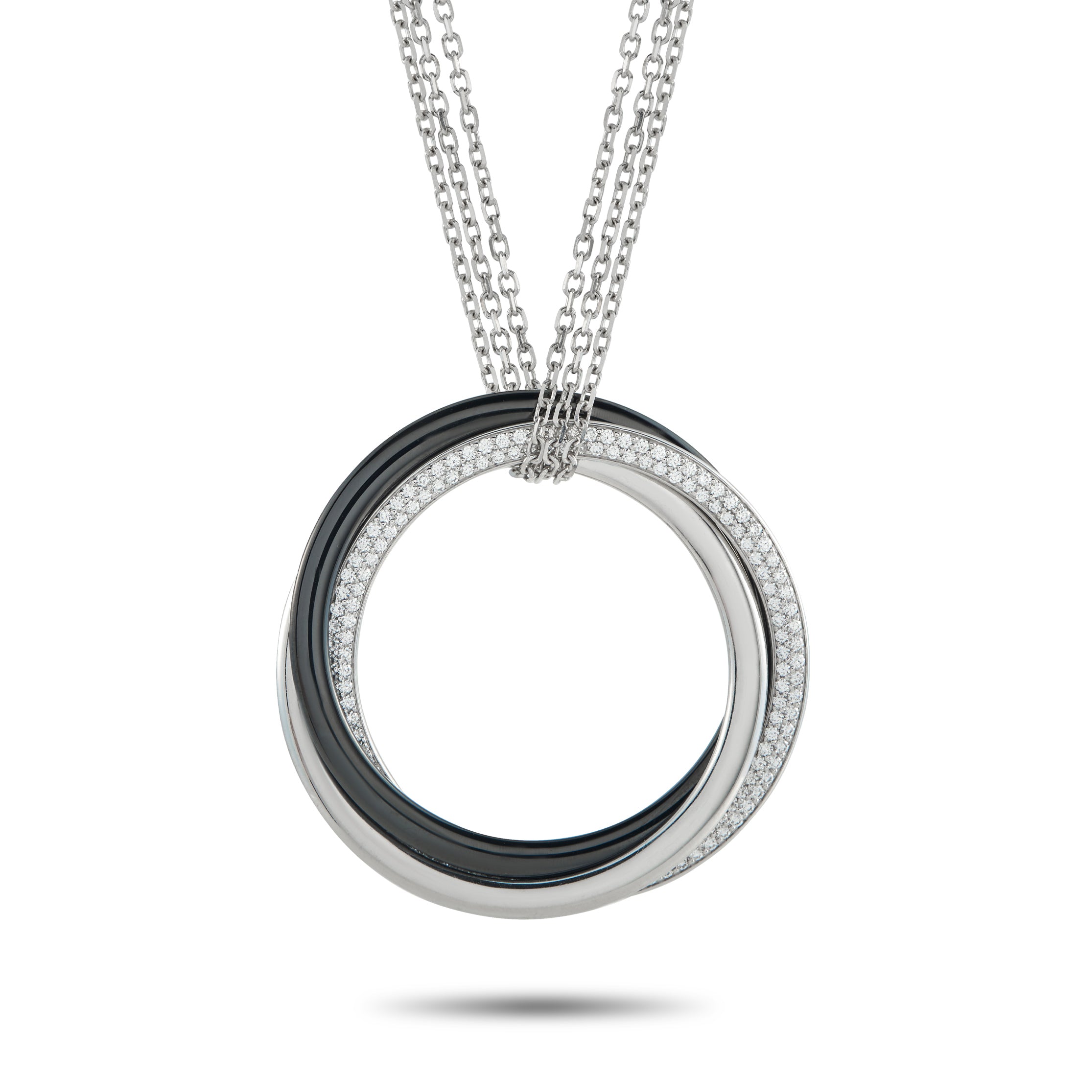 CARTIER Trinity 18K White Gold 0.82ct Diamond and Ceramic Necklace