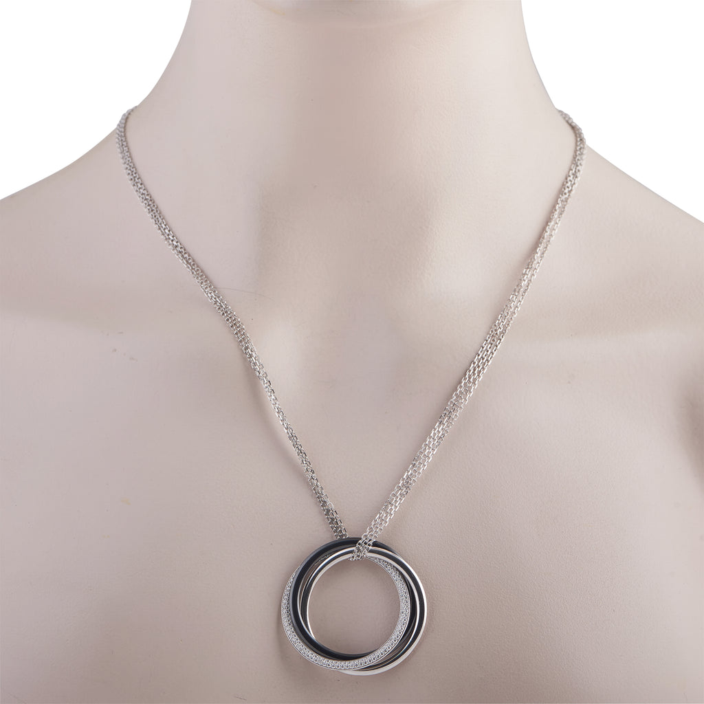 Cartier Trinity 18K White Gold 0.82ct Diamond and Ceramic Necklace