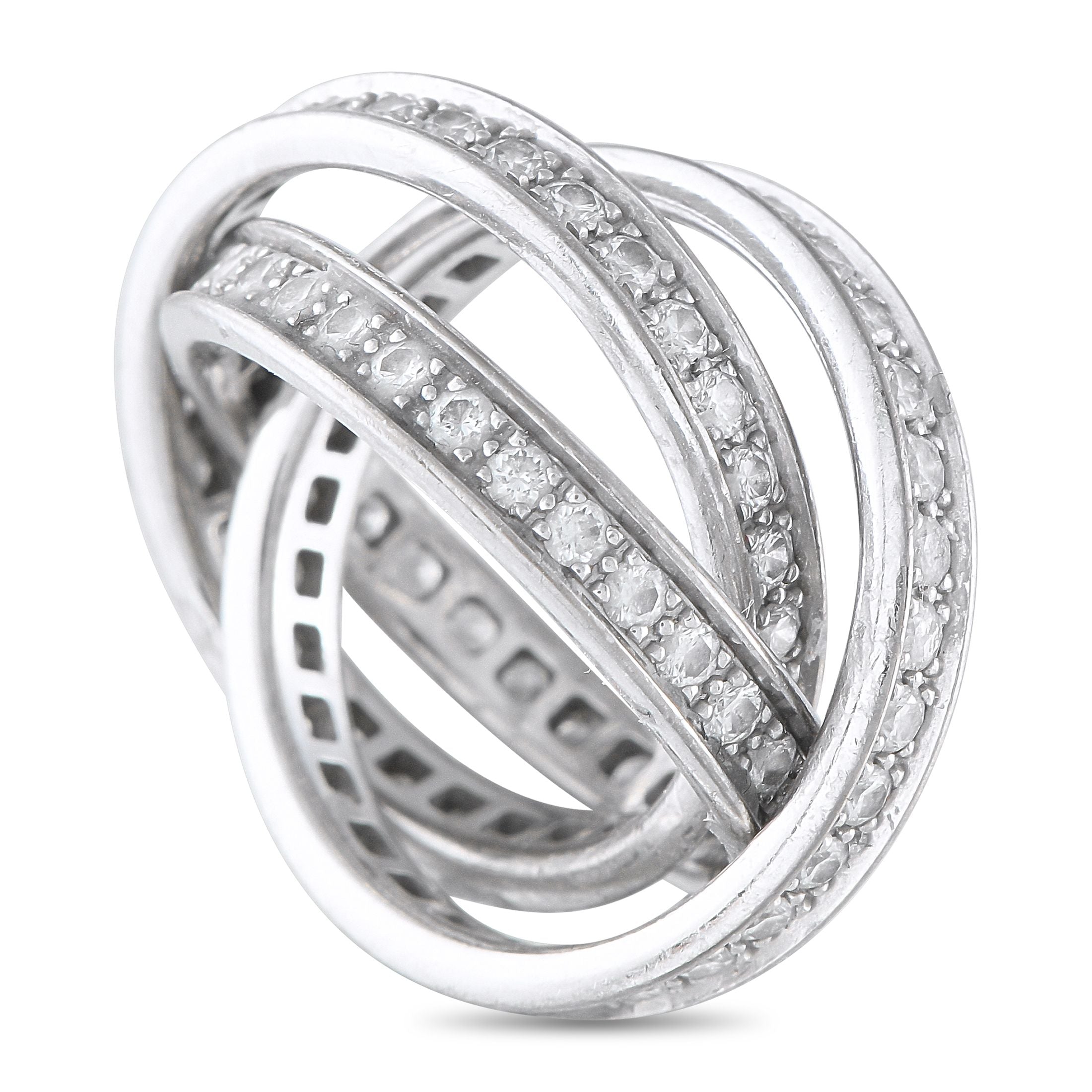 CartierTrinity 18K White Gold Diamond Ring – This Cartier Trinity ring features one of the luxury brand’s signature designs