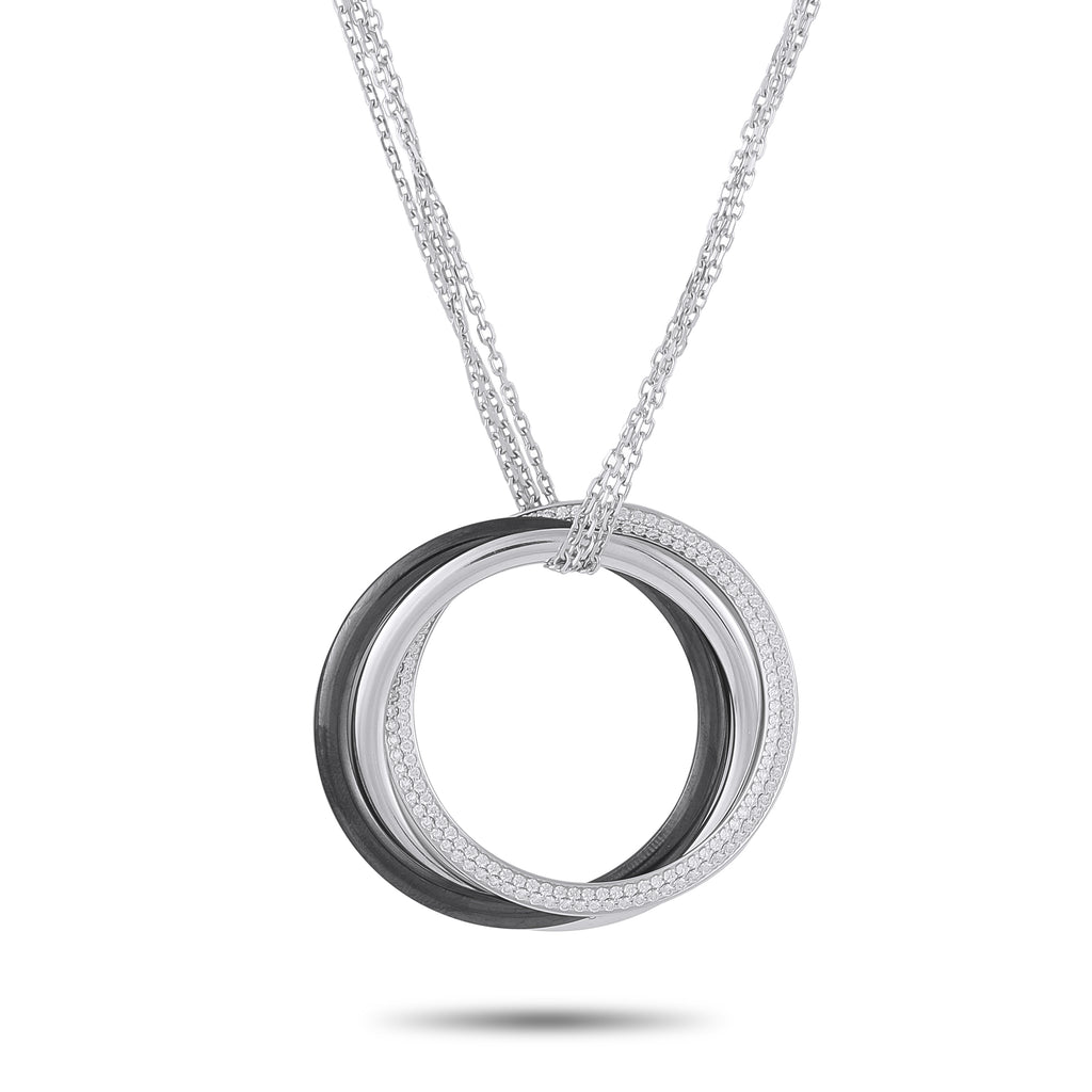 CARTIER Trinity 18K White Gold 0.82ct Diamond and Ceramic Necklace