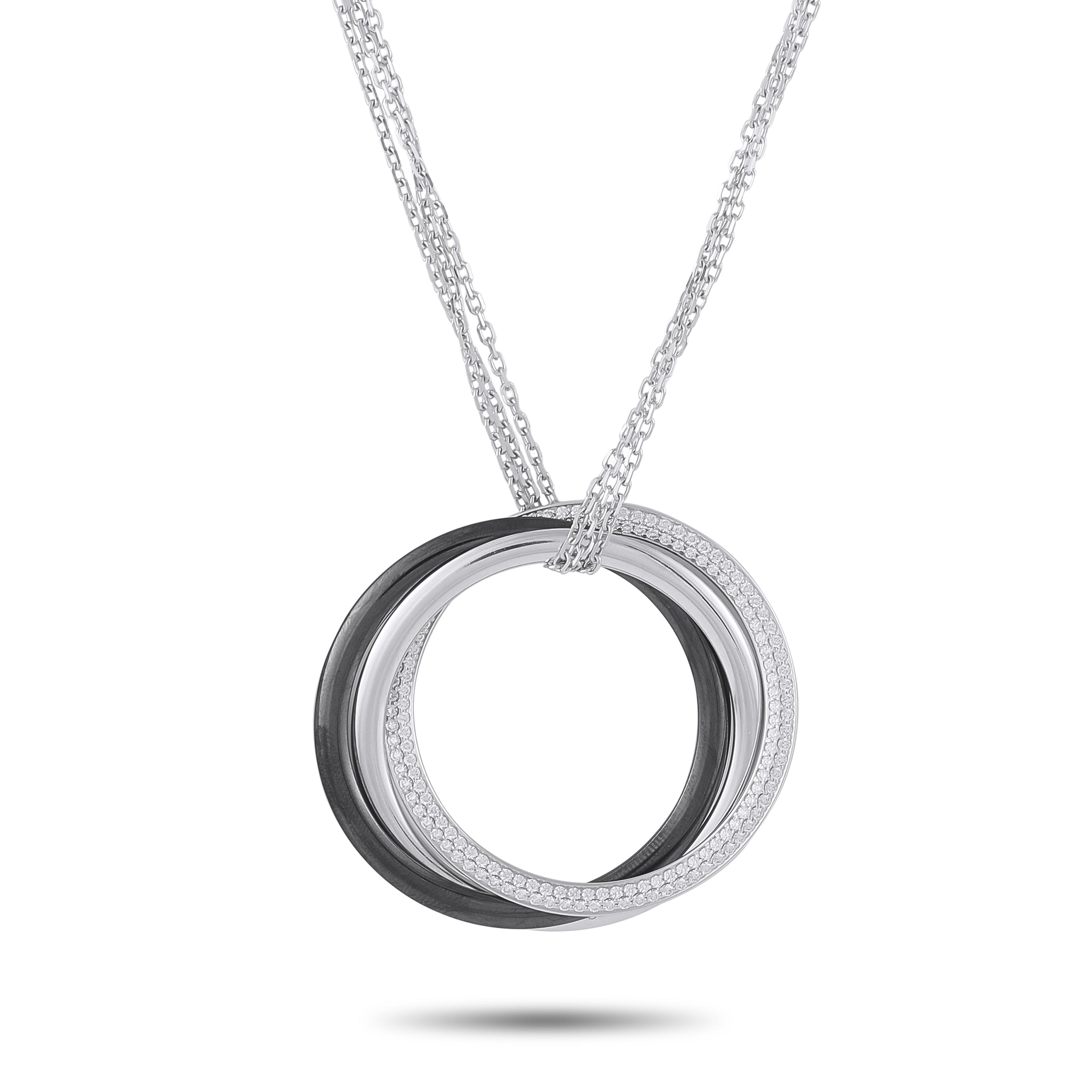CARTIER Trinity 18K White Gold 0.82ct Diamond and Ceramic Necklace