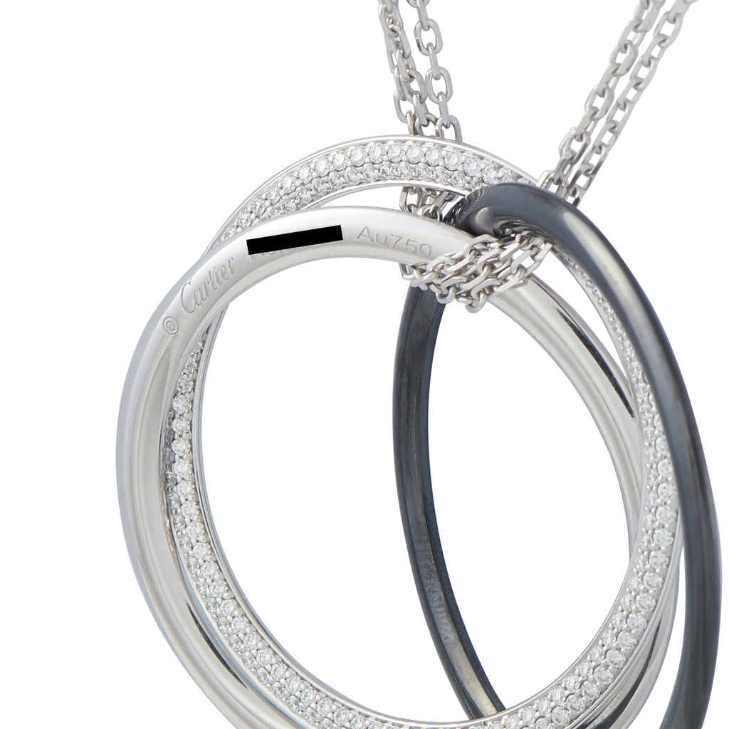CARTIER Trinity 18K White Gold 0.82ct Diamond and Ceramic Necklace