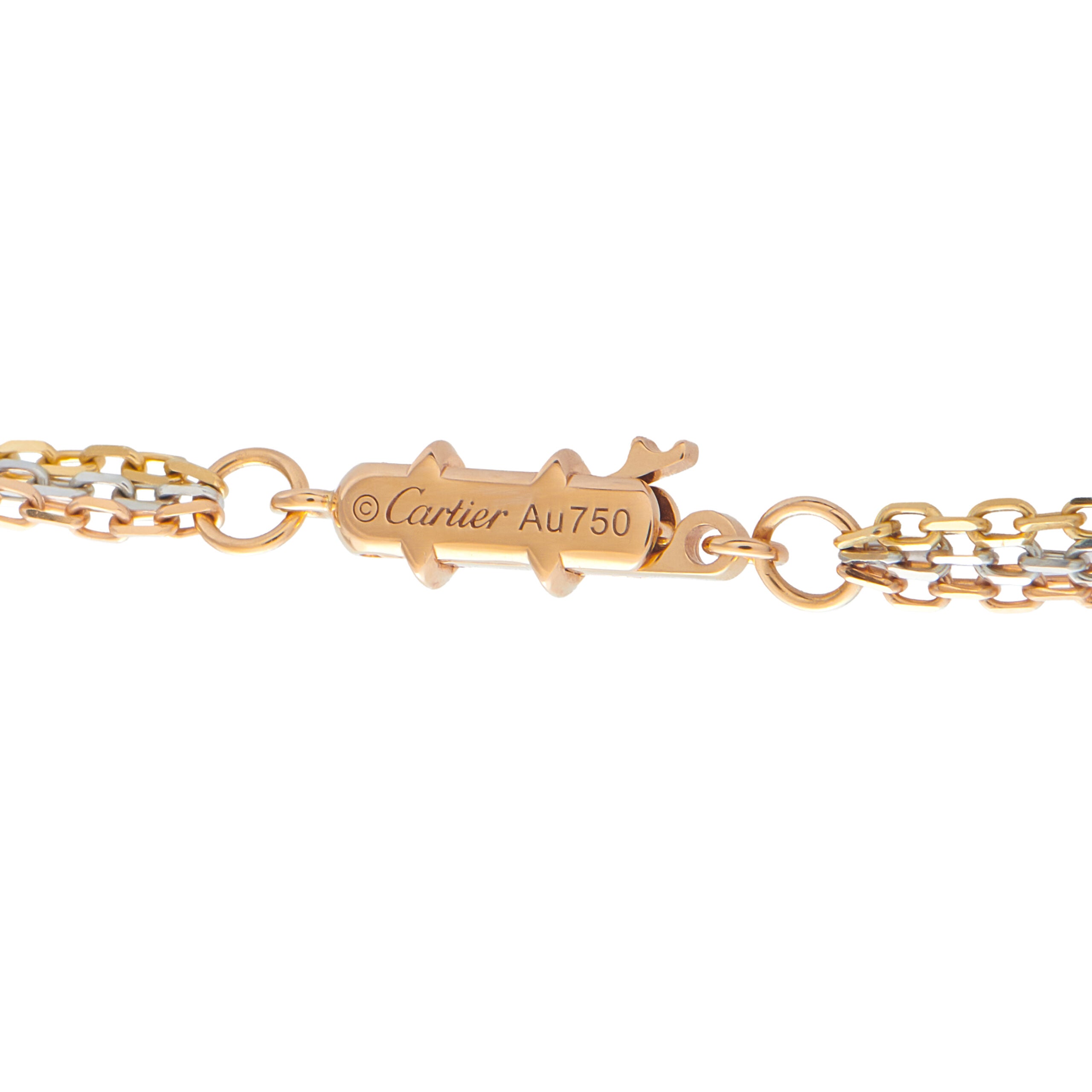 CARTIER Trinity 18K Rose, Yellow, and White Gold 2.60ct Diamond Necklace