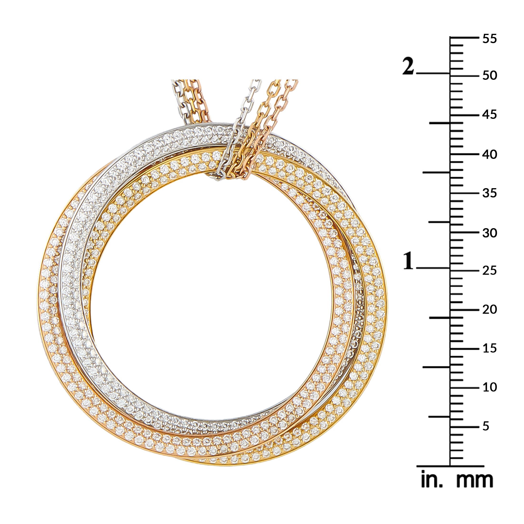 Cartier Trinity 18K Rose, Yellow, and White Gold 2.60ct Diamond Necklace