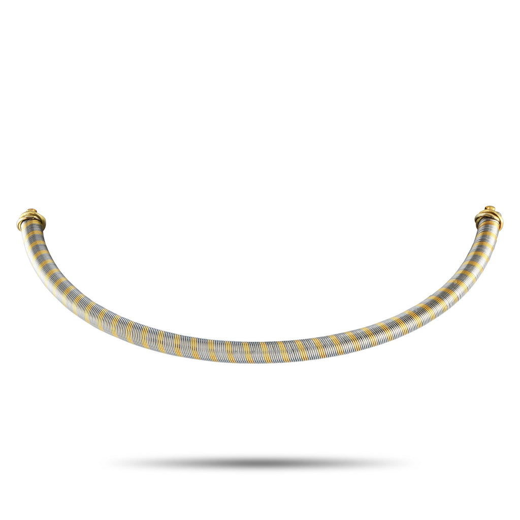 CartierVintage 18K Yellow and Stainless Steel Necklace – This two-toned Cartier choker, a vintage piece from the 1980s, featu