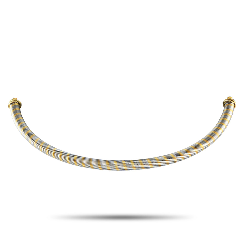 Cartier Vintage 18K Yellow and Stainless Steel Necklace – This two-toned Cartier choker, a vintage piece from the 1980s, feat