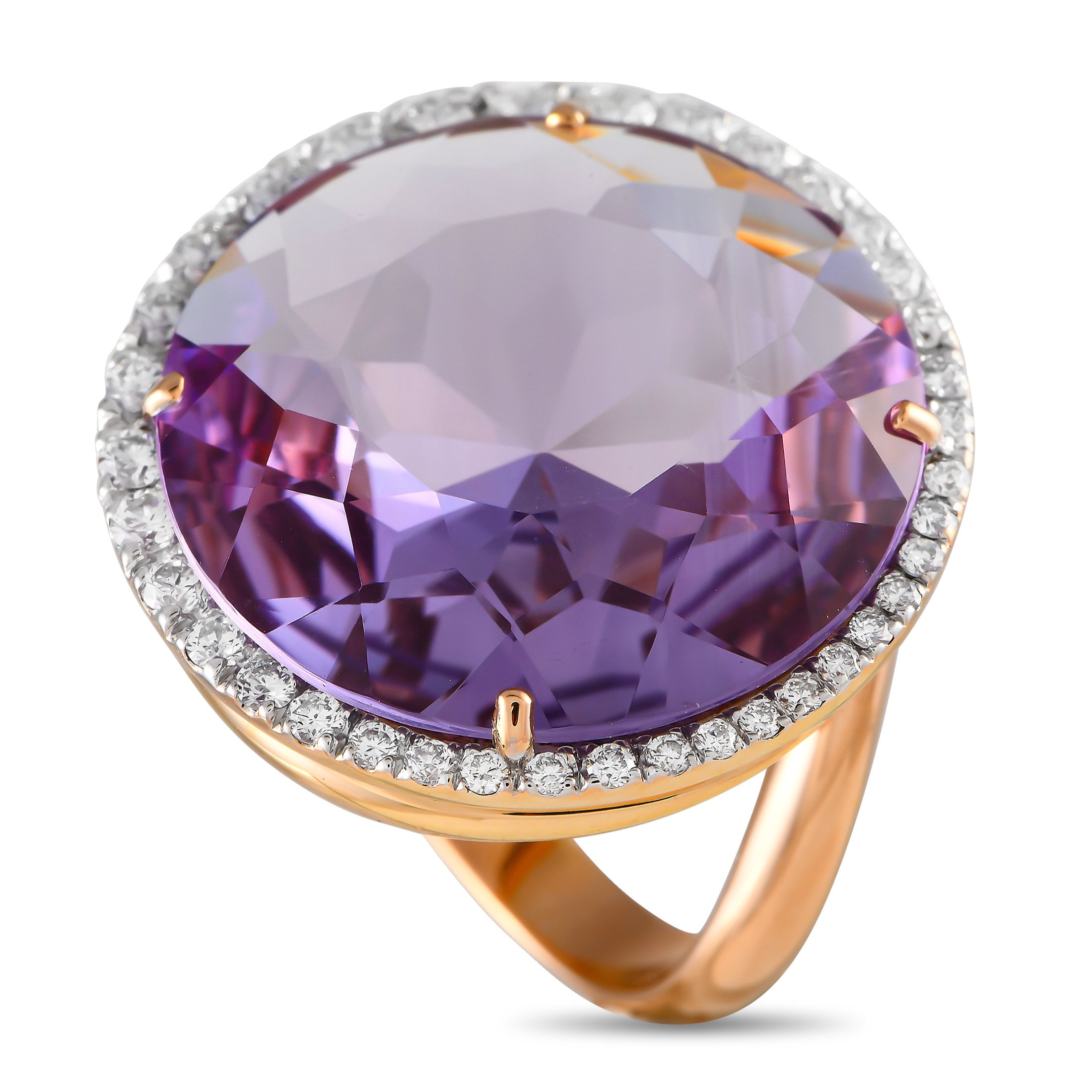 Casato18K Rose Gold 0.78ct Diamond and Amethyst Ring – Graceful curves and a minimalist setting allow sparkling gemstones to 