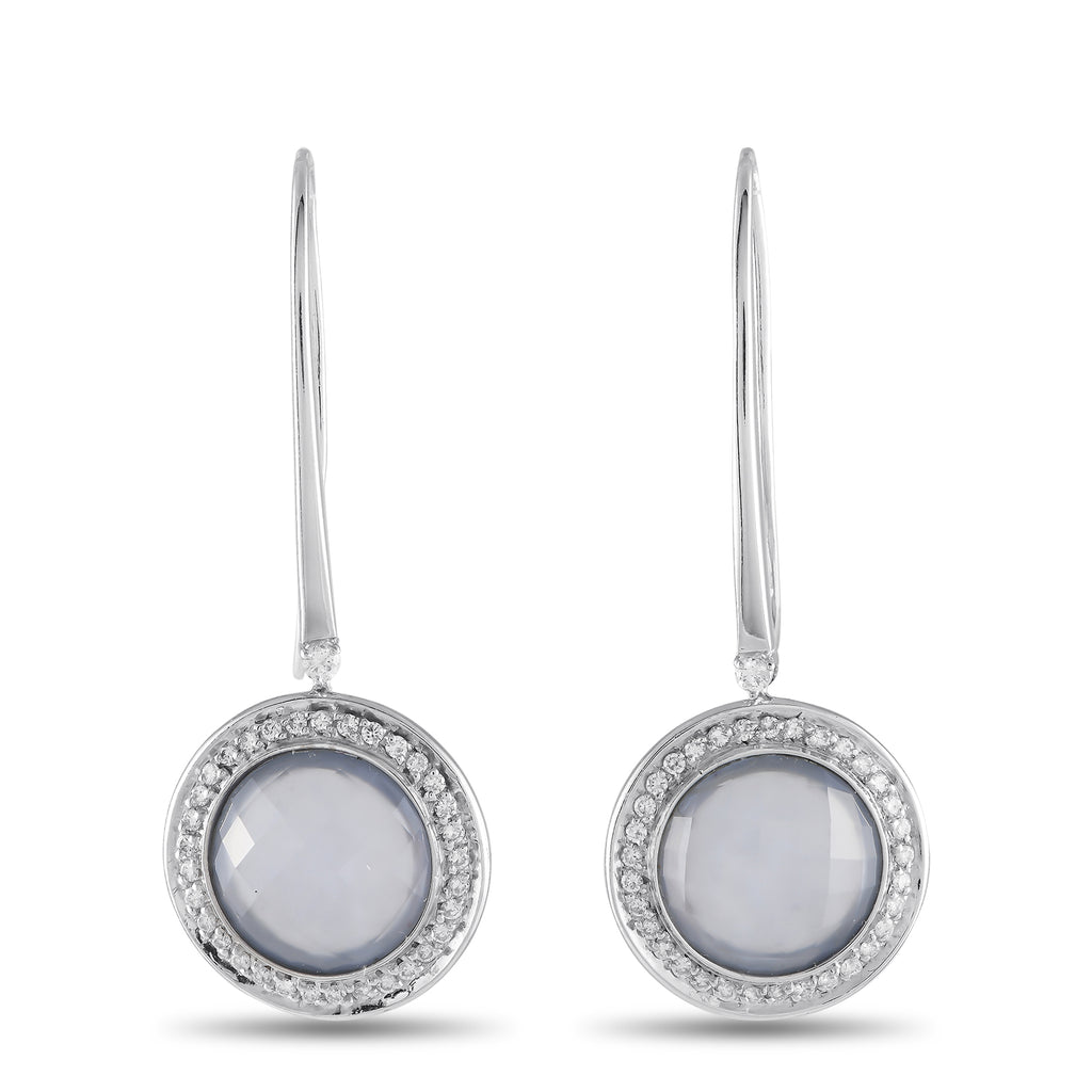 Casato 18K White Gold 0.65ct Diamond and Chalcedony Drop Earrings