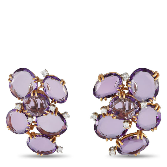 Casato 18K Yellow Gold 0.36ct Diamond and Amethyst Earrings