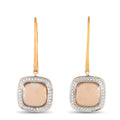 Yellow gold drop earrings with square chalcedony and diamond halo