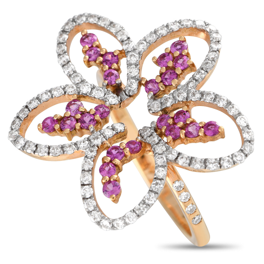 Casato 18K Yellow Gold 0.60ct Diamond and Sapphire Dainty Flower Ring