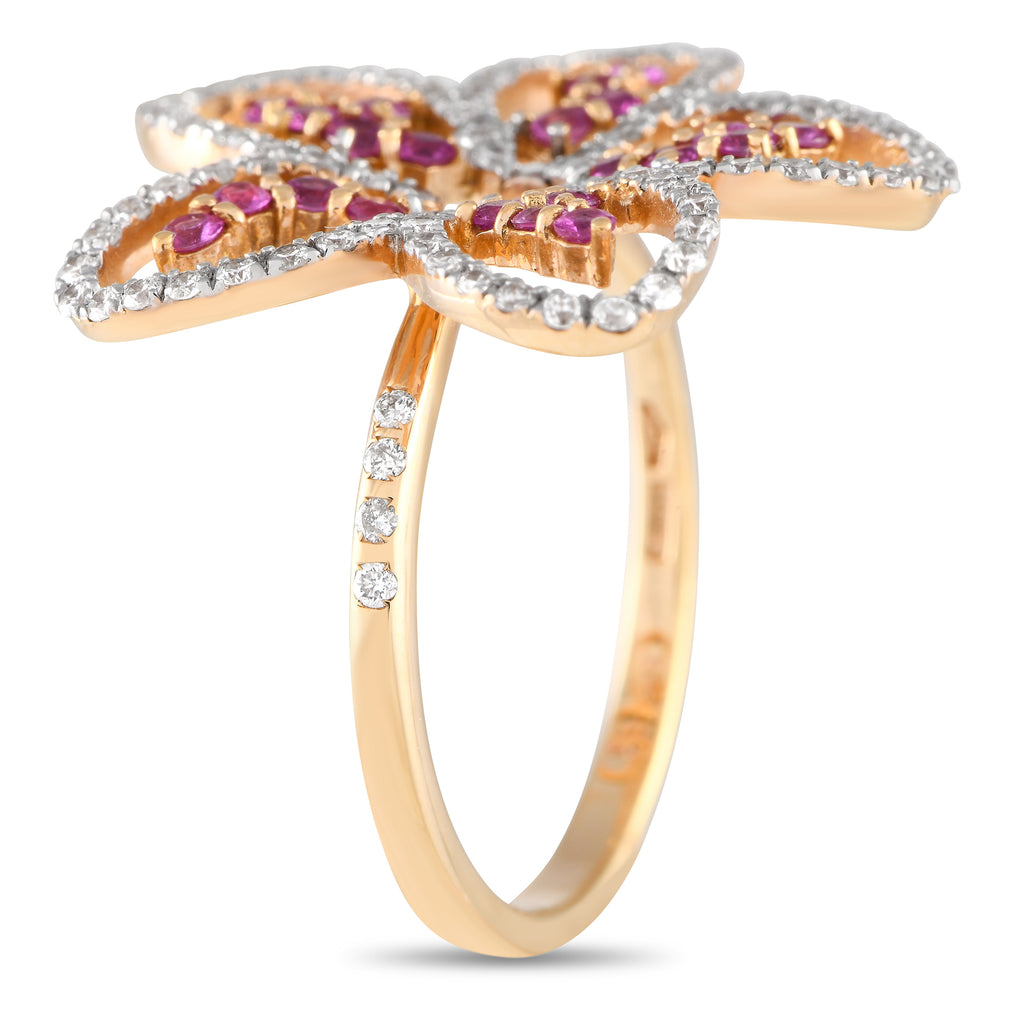 Casato 18K Yellow Gold 0.60ct Diamond and Sapphire Dainty Flower Ring