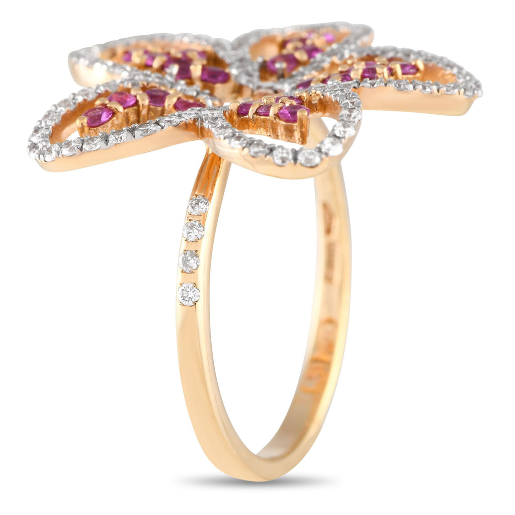 Casato18K Yellow Gold 0.60ct Diamond and Sapphire Dainty Flower Ring