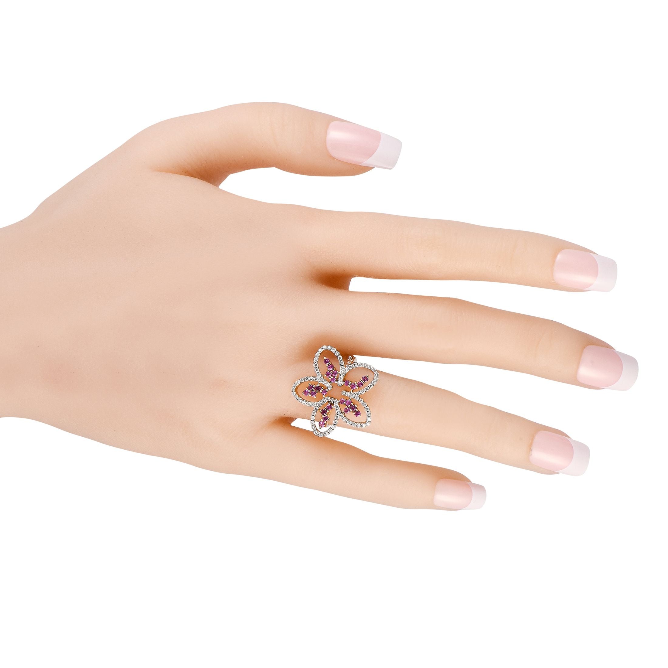 Casato18K Yellow Gold 0.60ct Diamond and Sapphire Dainty Flower Ring