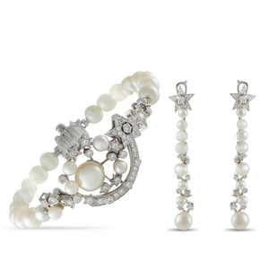 Chanel Comète 18K White Gold 2.50ct Diamond and Pearl Earrings