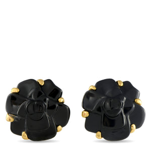 Chanel 18K Yellow Gold and Black Ceramic Camelia Earrings