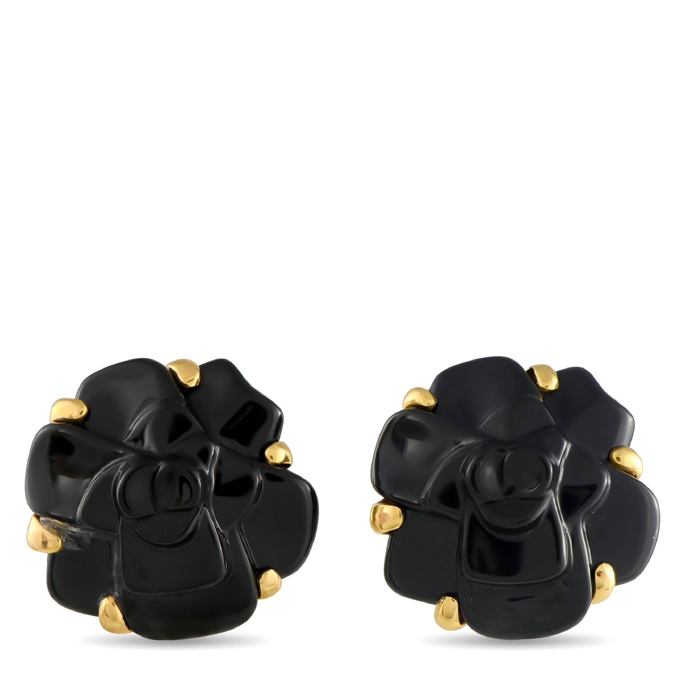 Chanel18K Yellow Gold and Black Ceramic Camelia Earrings – Chanel fused feminine grace with edgy sophistication in these blac