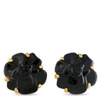 Chanel 18K Yellow Gold and Black Ceramic Camelia Earrings
