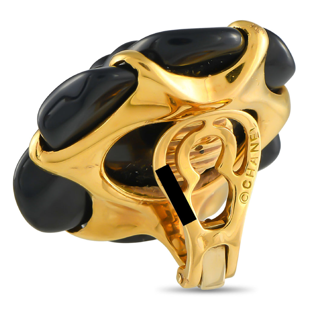 Chanel18K Yellow Gold and Black Ceramic Camelia Earrings