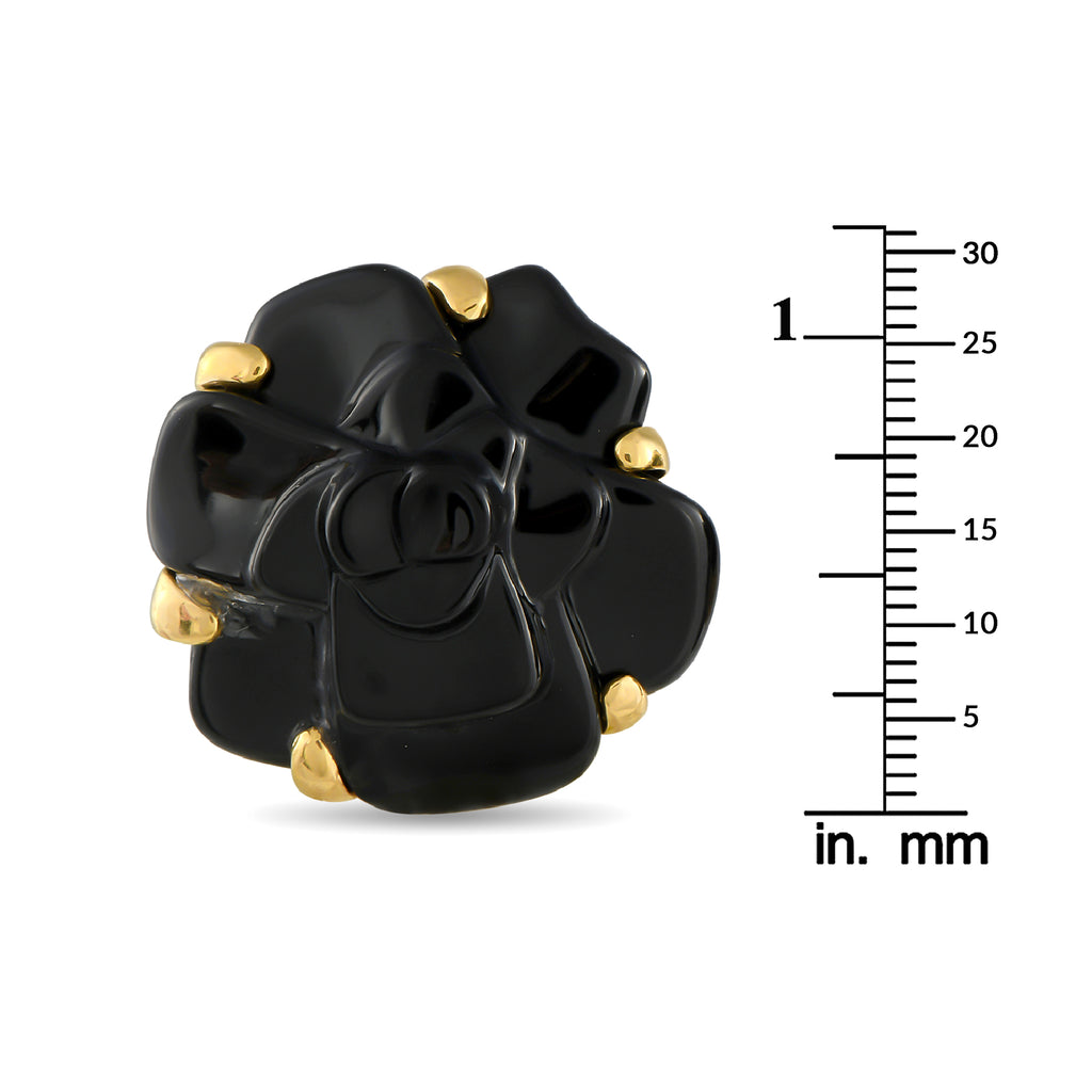 Chanel 18K Yellow Gold and Black Ceramic Camelia Earrings