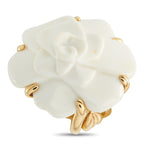 CHANEL Camelia 18K Yellow Gold White Ceramic Ring
