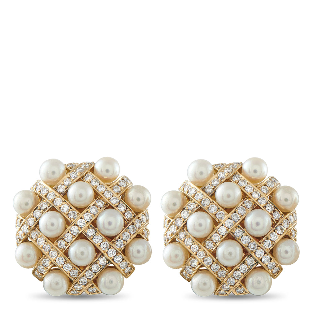 Chanel 18K yellow gold diamond and baroque pearl earrings