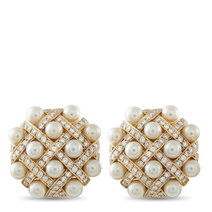 Chanel 18K Yellow Gold 3.0ct Diamond and Baroque Pearl Earrings