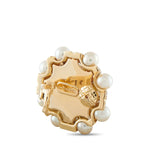 18K yellow gold earrings back with baroque pearl surround and engraved center